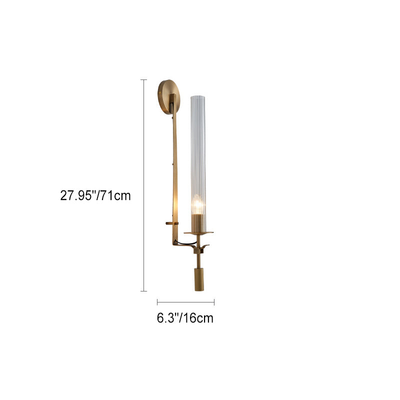 Contemporary Luxury Brass Iron Frame Glass Cylinder Shade 1-Light Wall Sconce Lamp For Living Room