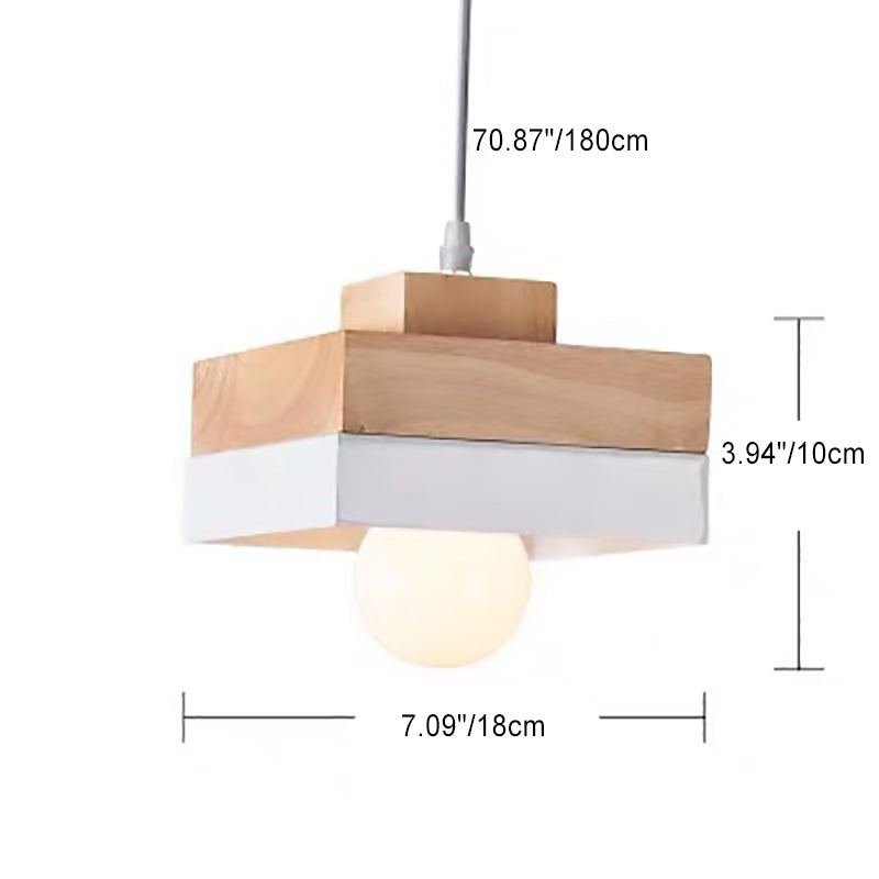 Modern Minimalist Macaron Square Iron Wood 1-Light Pendant Light For Living Room