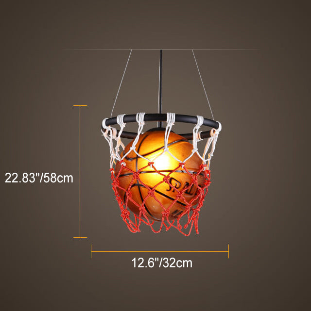 Lampe suspendue moderne et créative à 1 lumière en corde de verre et de fer pour basket-ball 