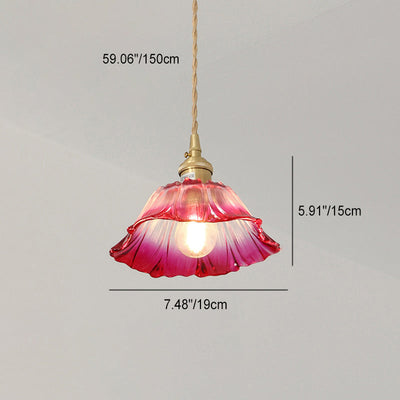 Modern Art Deco Sunflower Copper Glass 1-Light Pendant Light For Living Room