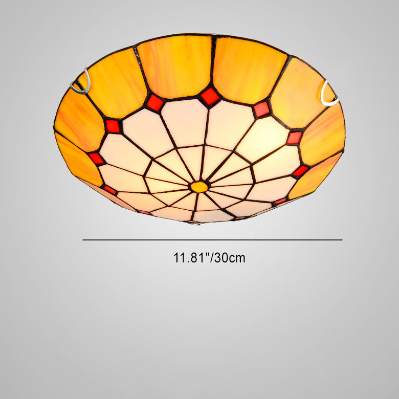 Traditional Tiffany Round Hardware Stained Glass 2/3/4 Light Flush Mount Ceiling Light For Living Room