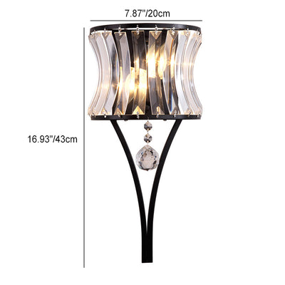 Contemporary Luxury Dazzling Curved Crystal Sheet Shade Hardware 2-Light Wall Sconce Lamp For Living Room