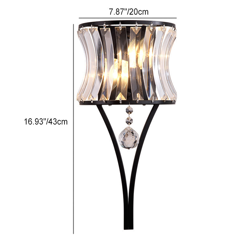 Contemporary Luxury Dazzling Curved Crystal Sheet Shade Hardware 2-Light Wall Sconce Lamp For Living Room