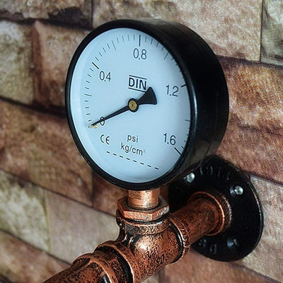 Contemporary Industrial Wrought Iron Water Pipe Temperature Gauge 1-Light Wall Sconce Lamp For Bedroom