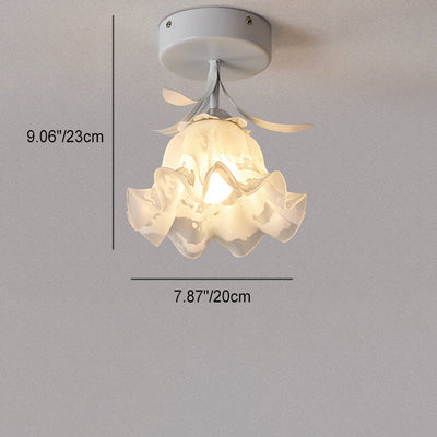 Contemporary Creative Cream Flower Pod Flower Globe Iron Glass 1-Light Semi-Flush Mount Ceiling Light For Hallway