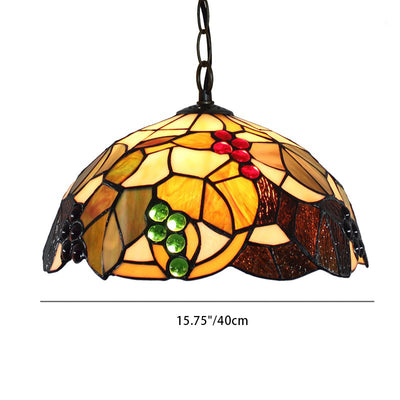 Traditional Rustic Flower Shaped Iron Copper Glass 1-Light Pendant Light For Living Room