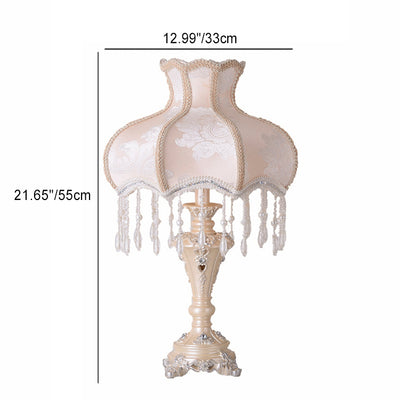 Modern Luxury Round Tasseled Vase Base Fabric Resin 1-Light Table Lamp For Bedroom