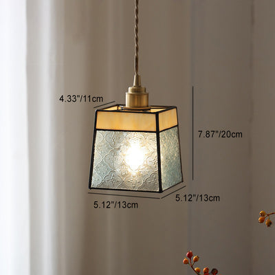 Contemporary Retro Glass Brass Iron Walnut Cubic Trapezoidal 1-Light Pendant Light For Dining Room