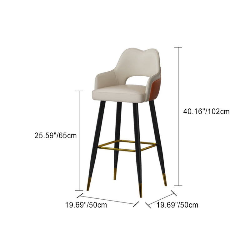 Modern Minimalist Square Wave Backrest Leather Carbon Steel Bar Stool Armrest For Dining Room