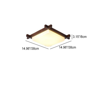 Traditional Chinese Square Wood Acrylic LED Flush Mount Ceiling Light For Bedroom