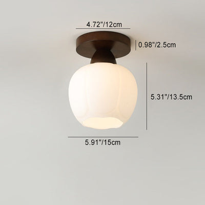 Modern Minimalist Lantern Glass Wood 1-Light Semi-Flush Mount Ceiling Light For Living Room