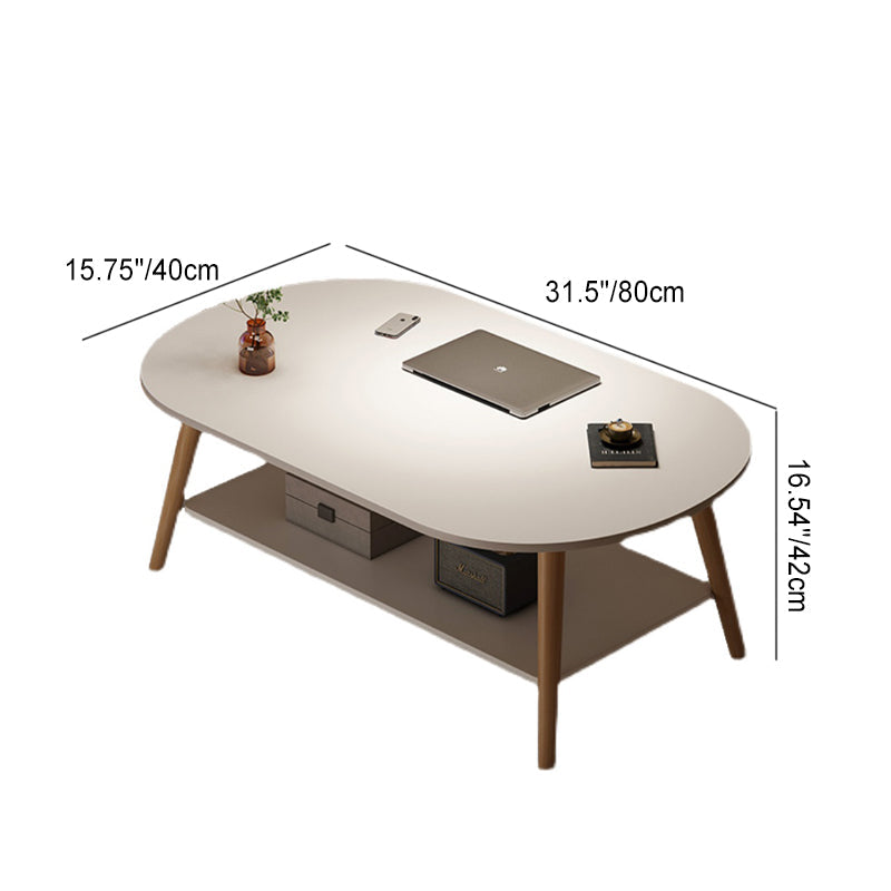 Modern Minimalist Round Rectangle Solid Wood End Table 2-Tier For Living Room