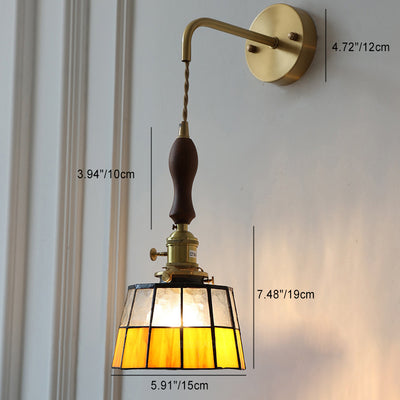 Contemporary Retro Stained Glass Cylinder Copper Glass 1-Light Wall Sconce Lamp For Bedroom