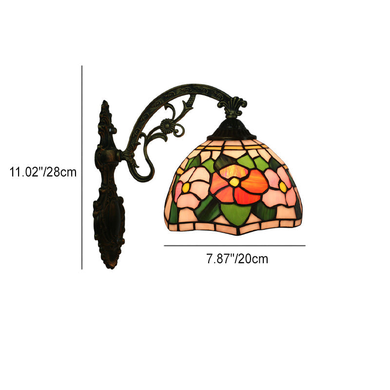 Traditional Tiffany Dome Flower Zinc Alloy Iron Stained Glass 1-Light Wall Sconce Lamp For Living Room