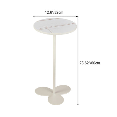 Modern Minimalist Round Tabletop Iron Marble Solid Wood Side Table 1-Leg For Living Room