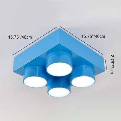 Contemporary Creative Building Block Square Iron LED Flush Mount Ceiling Light For Bedroom