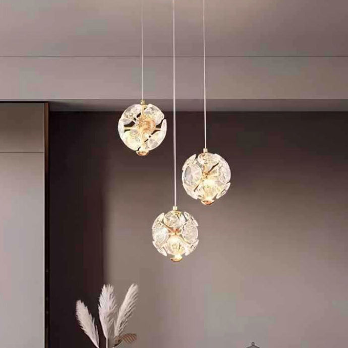 Contemporary Luxury Crystal Ball Hardware LED Pendant Light For Living Room