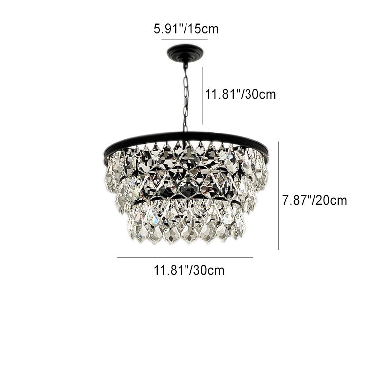 Contemporary Scandinavian Crystal Pendant Round Crystal Iron 4/5/9/12 Light Chandelier For Bedroom