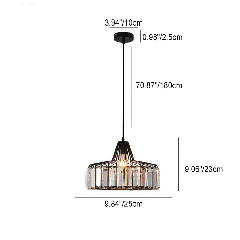 Contemporary Luxury Iron Cylinder Frame Crystal Shade 1-Light Pendant Light For Living Room