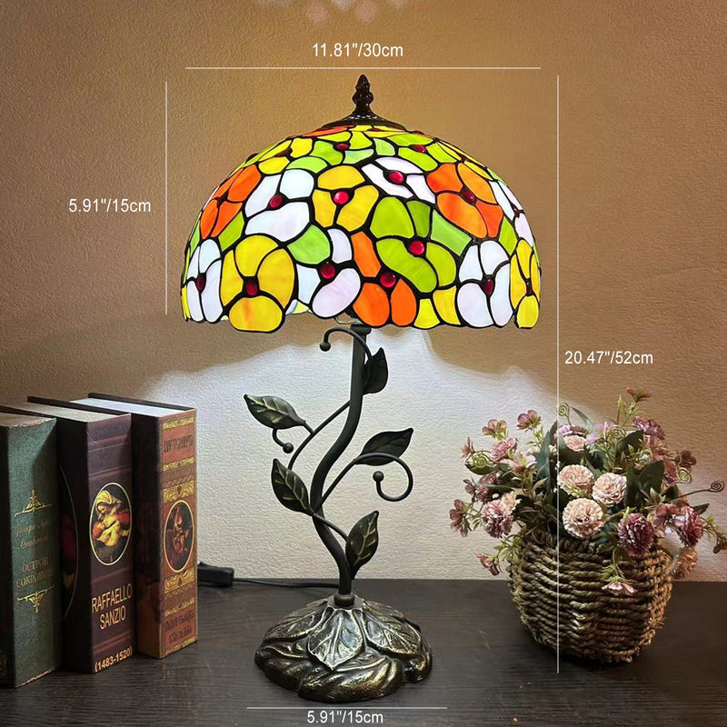 Traditional Tiffany Dome Iron Glass 1-Light Table Lamp For Living Room