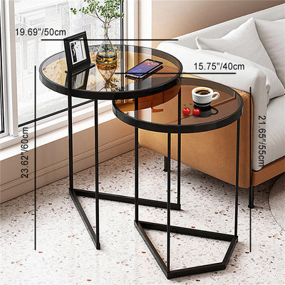 Contemporary Simplicity Round Glass Top Nesting Side Table For Living Room