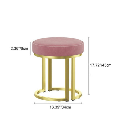 Modern Luxury Cylindrical Cotton Linen Leather Velvet Fabric Iron Vanity Stool For Bedroom