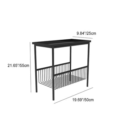 Contemporary Scandinavian Rectangle Iron Top End Table 2-Tier Storage Shelves For Living Room