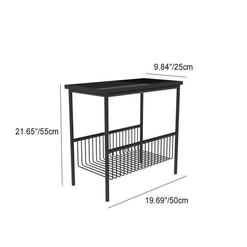 Contemporary Scandinavian Rectangle Iron Top End Table 2-Tier Storage Shelves For Living Room