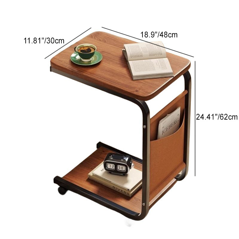 Modern Minimalist Square Tabletop Density Board Metal Side Table 1-Storage For Living Room