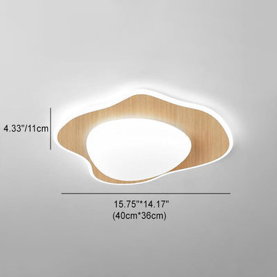 Modern Simplicity Poached Egg Round Wood Plastic LED Flush Mount Ceiling Light For Bedroom