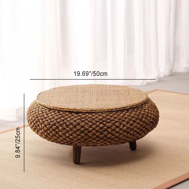 Traditional Japanese Oval Rattan Woven Wooden Coffee Table Storage For Living Room