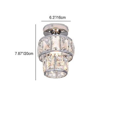 Contemporary Luxury Stainless Steel Frame Double Crystal Rings 1-Light Semi-Flush Mount Ceiling Light For Living Room