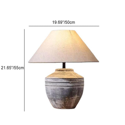 Traditional Vintage Handmade Ceramic Fabric Pot Conic 1-Light Table Lamp For Bedside