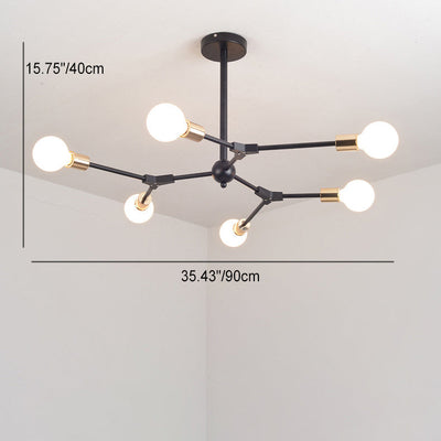 Modern Mid-century Variable Iron Branch Glass Round Shade 6/8-Light Chandelier For Living Room