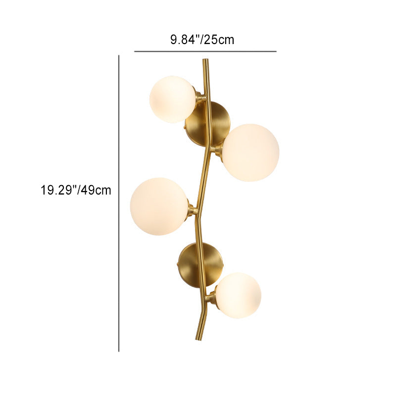 Modern Minimalist Gold Spherical Copper Glass Shade 4-Light Wall Sconce Lamp For Bedroom