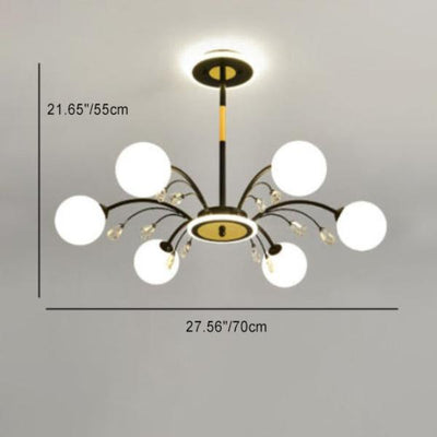 Modern Mid-Century Iron Spherical Glass Shade 6/8/10-Light Chandelier For Living Room