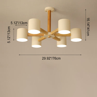 Contemporary Scandinavian Branch Round Wood Hardware 6/8 Light Chandelier For Living Room