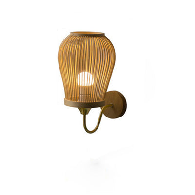 Modern Bamboo Weaving Handwoven Round Lampshade 1-Light Wall Sconce Lamp