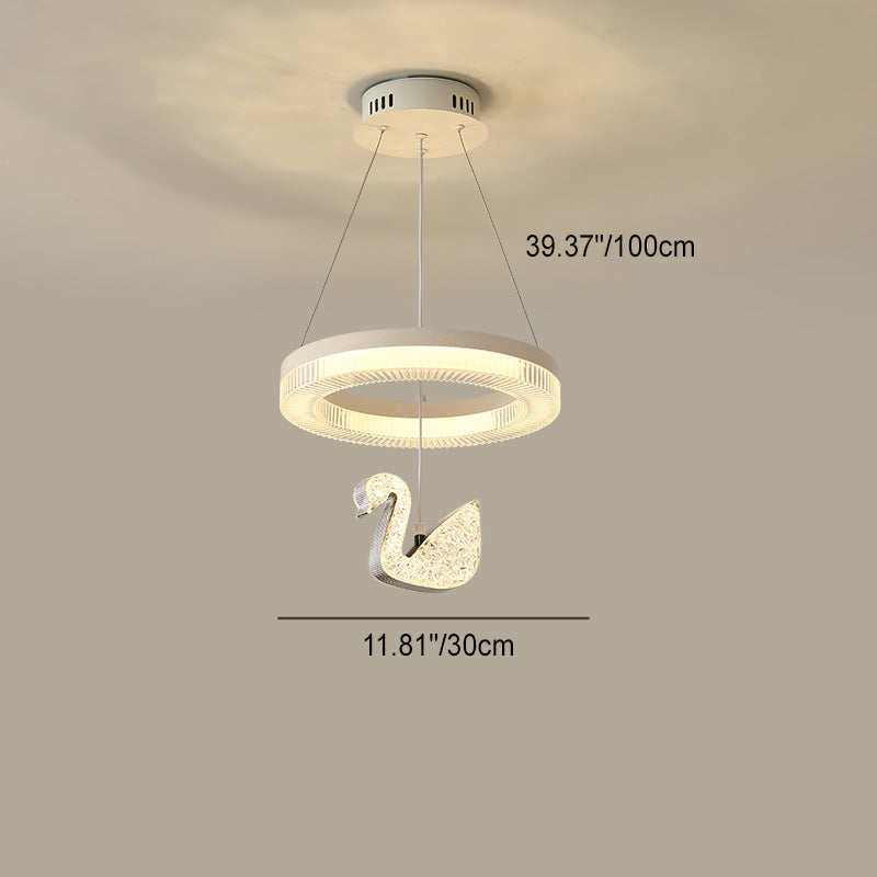 Contemporary Luxury Circle Ring Shade ABS Swan Decor LED Chandelier For Living Room