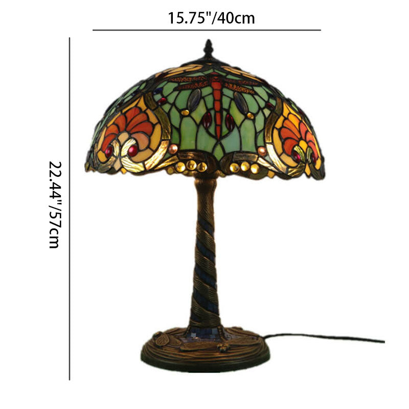 Traditional Tiffany Flower Decor Stained Glass Dome 2-Light Table Lamp For Bedroom