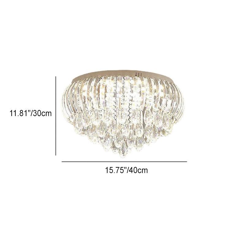 Modern Simplicity Stainless Steel Crystal Round Drop 7/9/10 Light Flush Mount Ceiling Light For Living Room