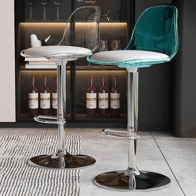 Contemporary Scandinavian Curved Acrylic Metal Base Adjustable Swivel Bar Stool Backrest Footrest For Kitchen