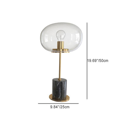 Modern Minimalist Round Ball Cylinder Marble Base Iron Glass 1-Light Table Lamp For Living Room