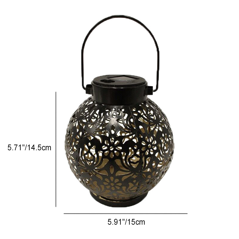 Modern Art Deco Solar Waterproof Hollow Out Blip Round Lantern Iron LED Outdoor Light For Garden