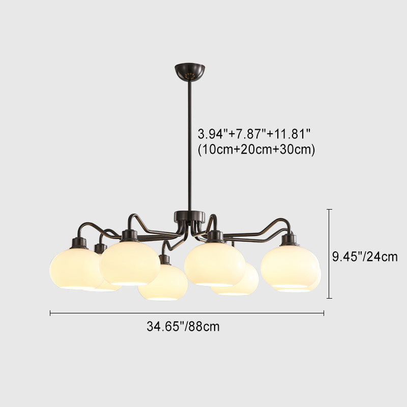 Modern Mid-Century Persimmon Glass Shade Hardware 6/8-Light Chandelier For Living Room