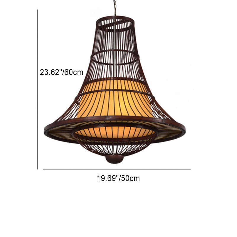 Traditional Japanese Dome Bamboo Woven 1-Light Pendant Light For Living Room