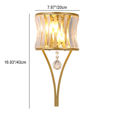 Contemporary Luxury Half Circle Inverted Triangle Iron Crystal 1-Light Wall Sconce Lamp For Living Room