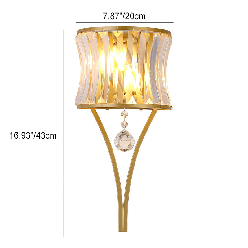 Contemporary Luxury Half Circle Inverted Triangle Iron Crystal 1-Light Wall Sconce Lamp For Living Room