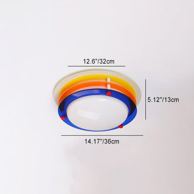 Modern Minimalist Colorful Iron Acrylic Disc Splicing LED Flush Mount Ceiling Light For Bedroom