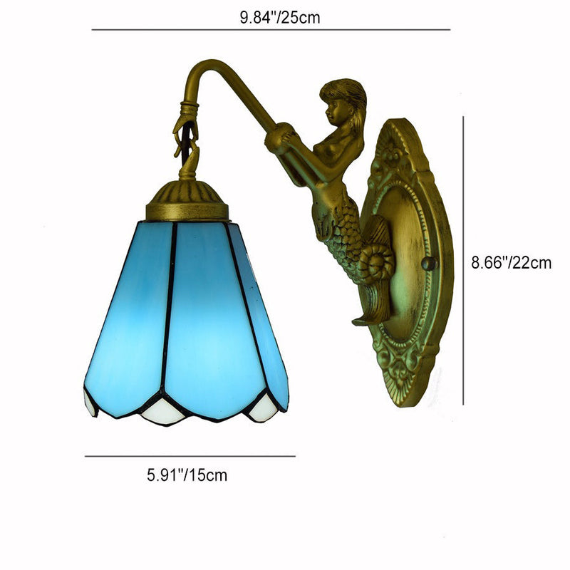 Traditional Tiffany Cone Hardware Stained Glass 1-Light Wall Sconce Lamp For Bedroom